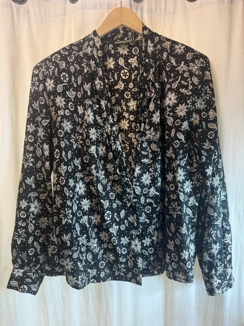 Black Floral Print Button-Down Blouse
